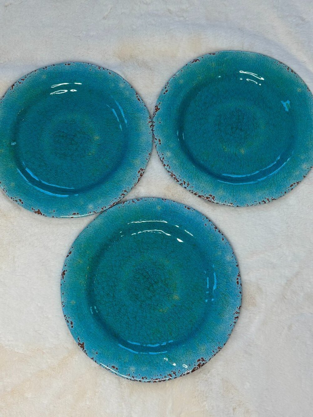 Pier 1 Imports Carmelo Blue Melamine Crackle Glaze Distressed Dinner Plates-NWT
